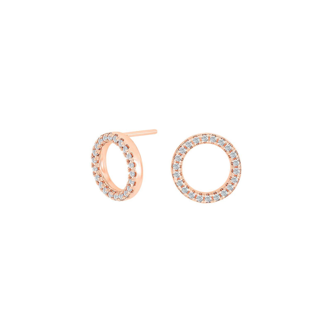 Silver earrings ANNANOR circle with cz. 10 mm - Rose gold plated