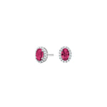 Rhod. silver ear studs oval with red zirconia