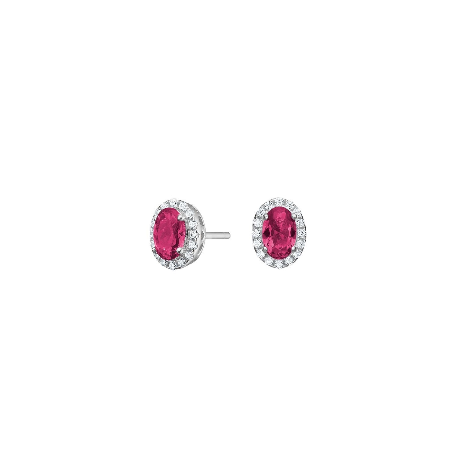 Rhod. Silber Ohrstecker oval mit rotem Zirkonia