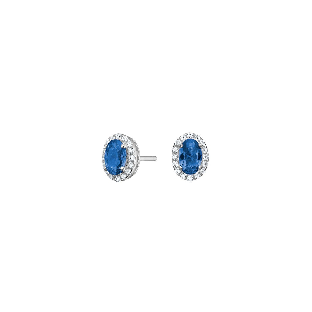 Rhodium-plated silver ear studs with blue zirconia