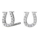 Rhod. silver earstuds horseshoe 7mm with zirconia