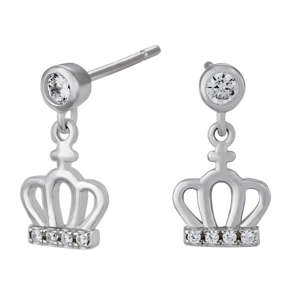Rhodinierte Silber Ohrringe mit Krone