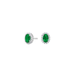 Rhodium-plated silver ear studs w. green zirconia