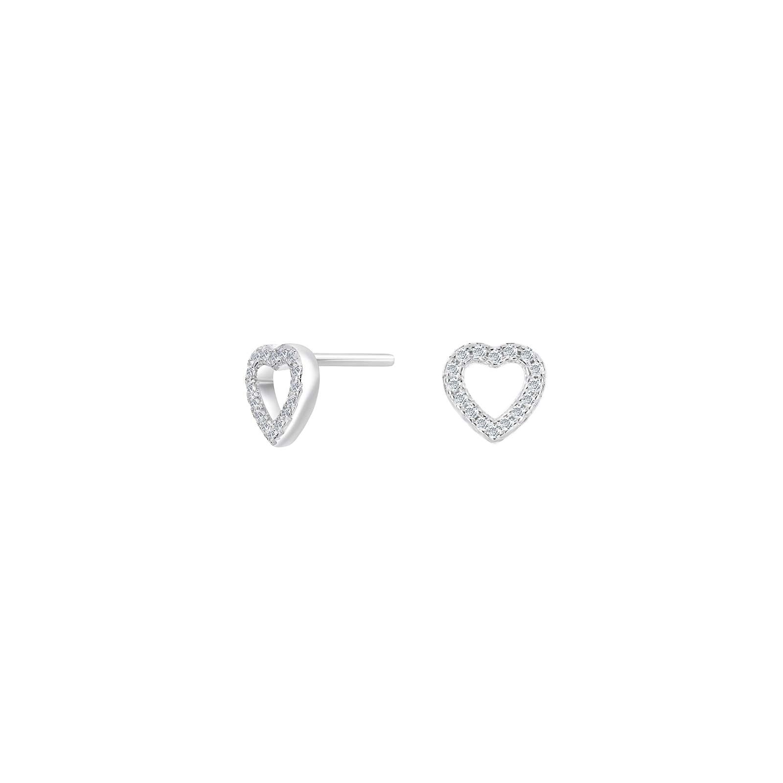 Rhod. silver earrings heart w/cz