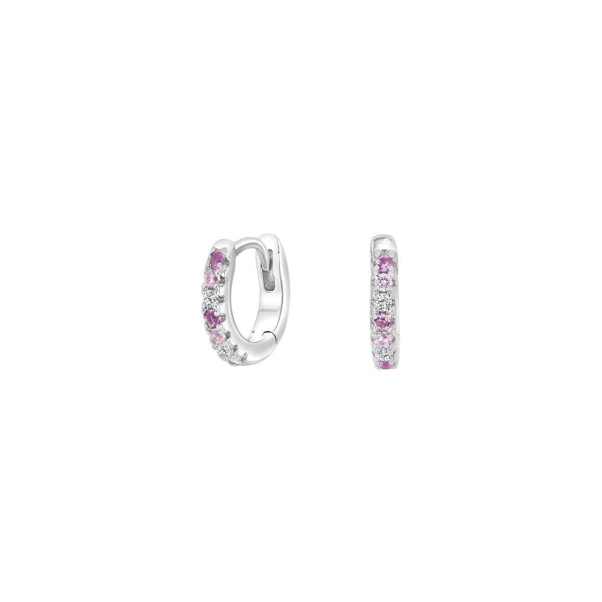 Rhod. silver hoops w/multi colored cz