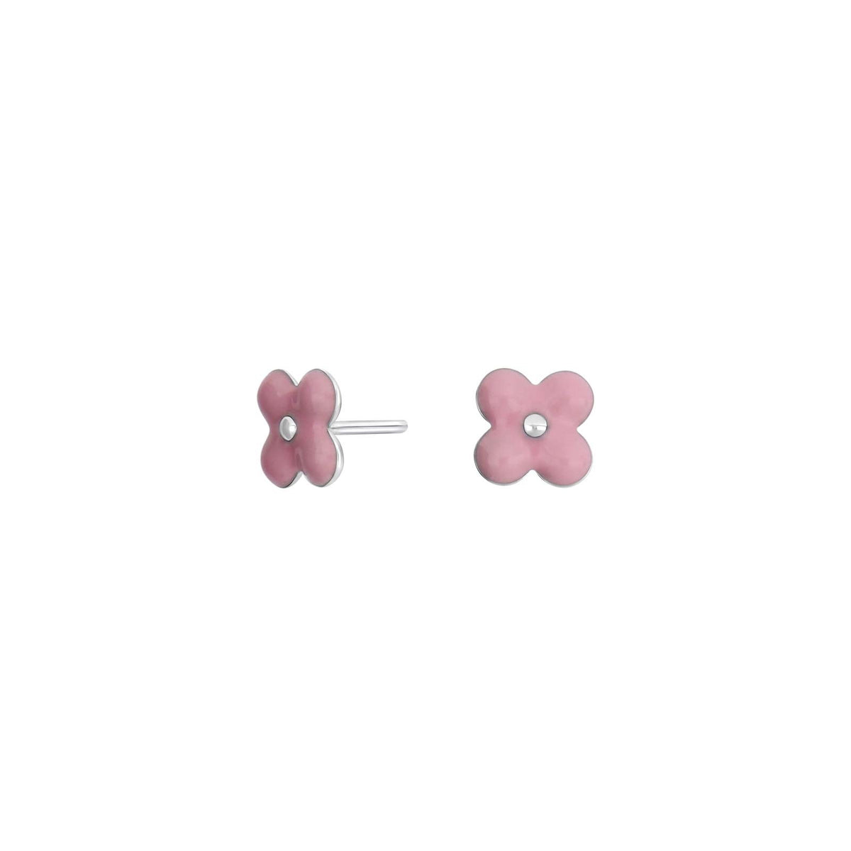 Rhod. Silber Ohrstecker Blume m/Rosa Emaille