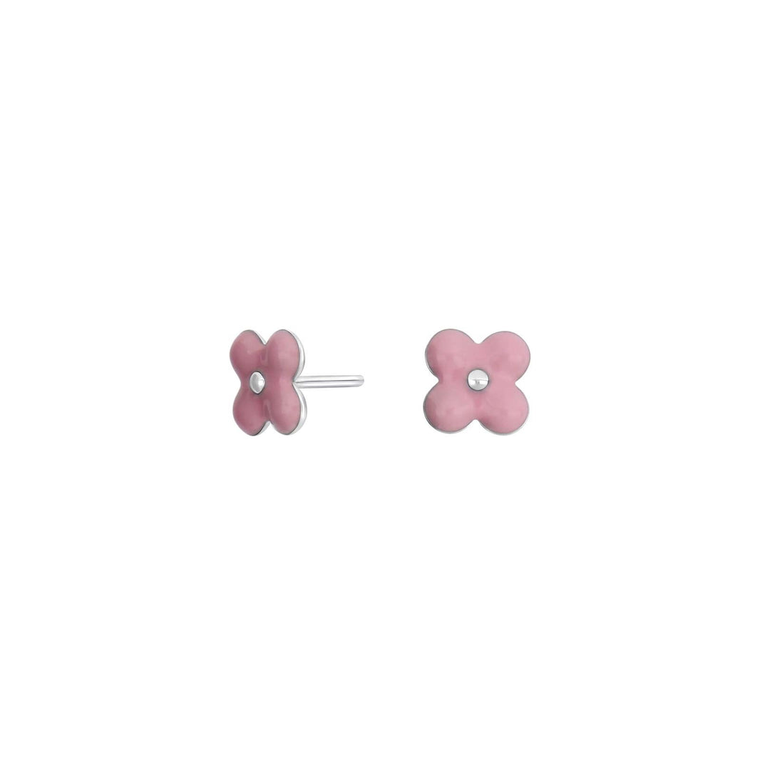 Rhod. Silber Ohrstecker Blume m/Rosa Emaille