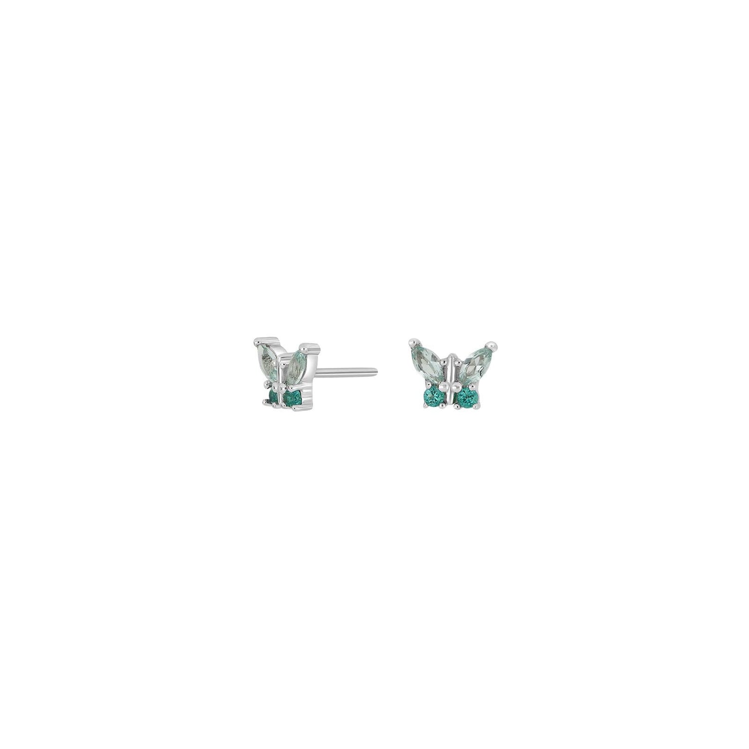 Rhodinierte Silber Ohrstecker Schmetterling m. grün cz