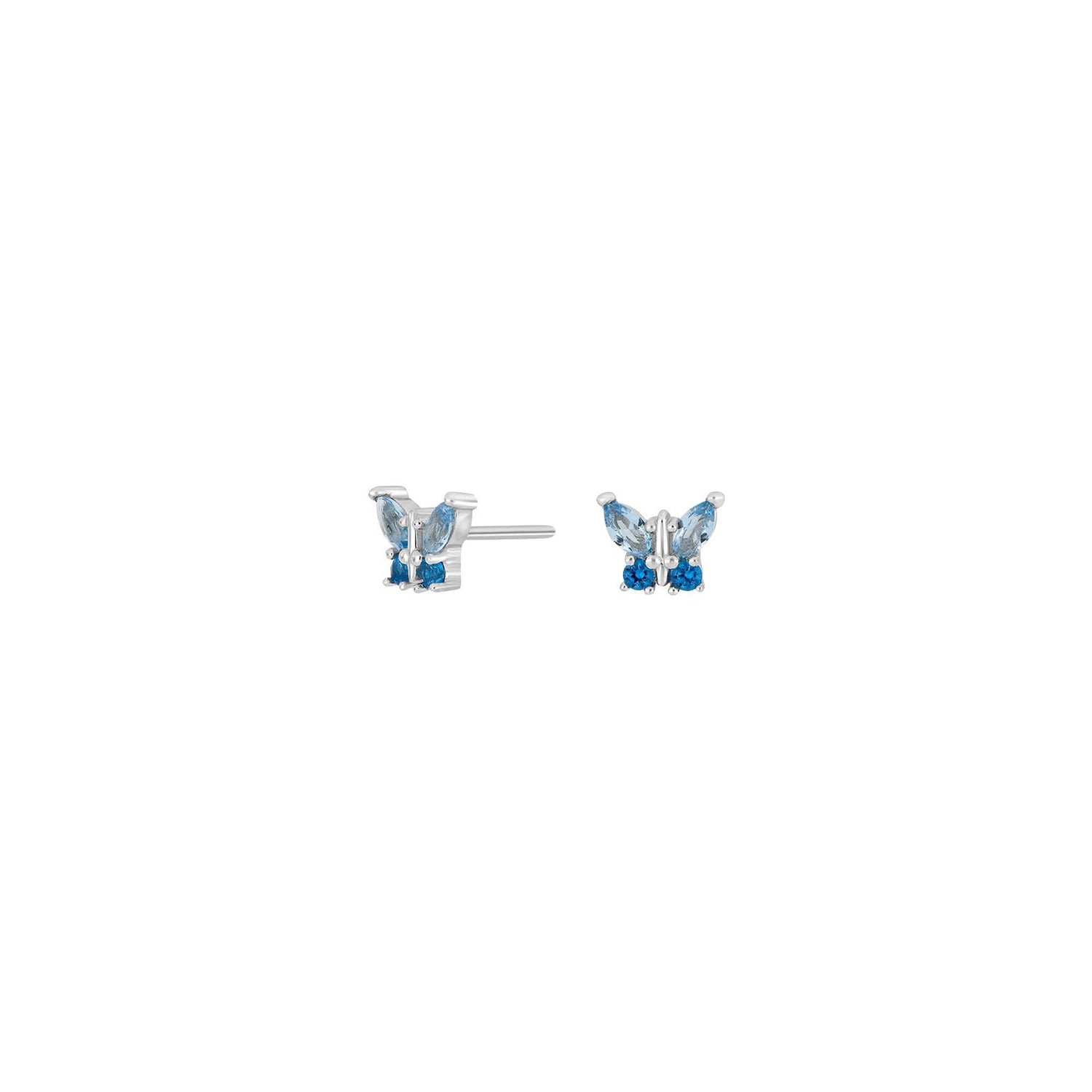 Rhodinierte Silber Ohrstecker Schmetterling m. blau cz