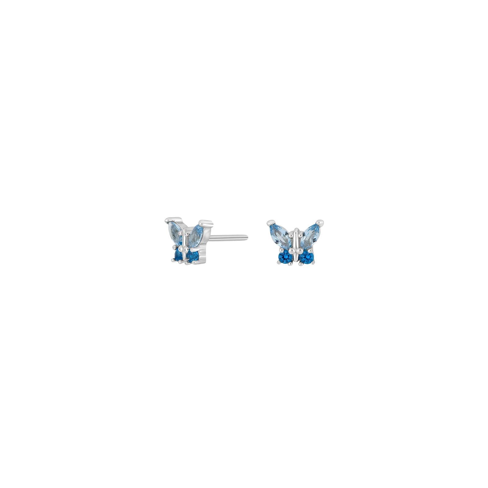 Rhodinierte Silber Ohrstecker Schmetterling m. blau cz