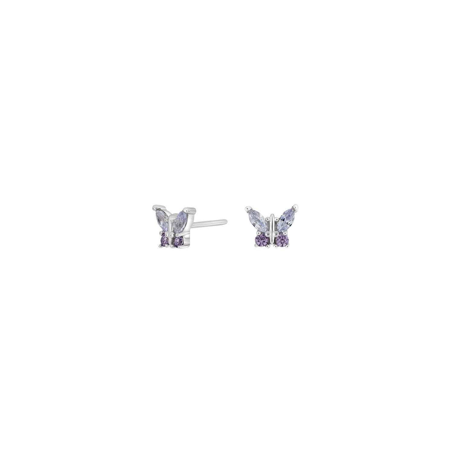 Rhodinierte Silber Ohrstecker Schmetterling m. lila cz