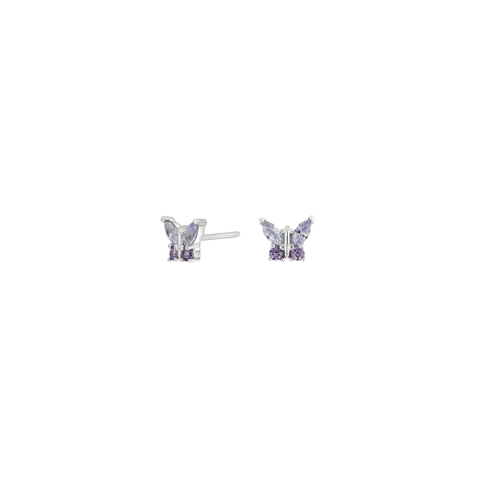 Rhd. Silver earring butterfly w. purple cz