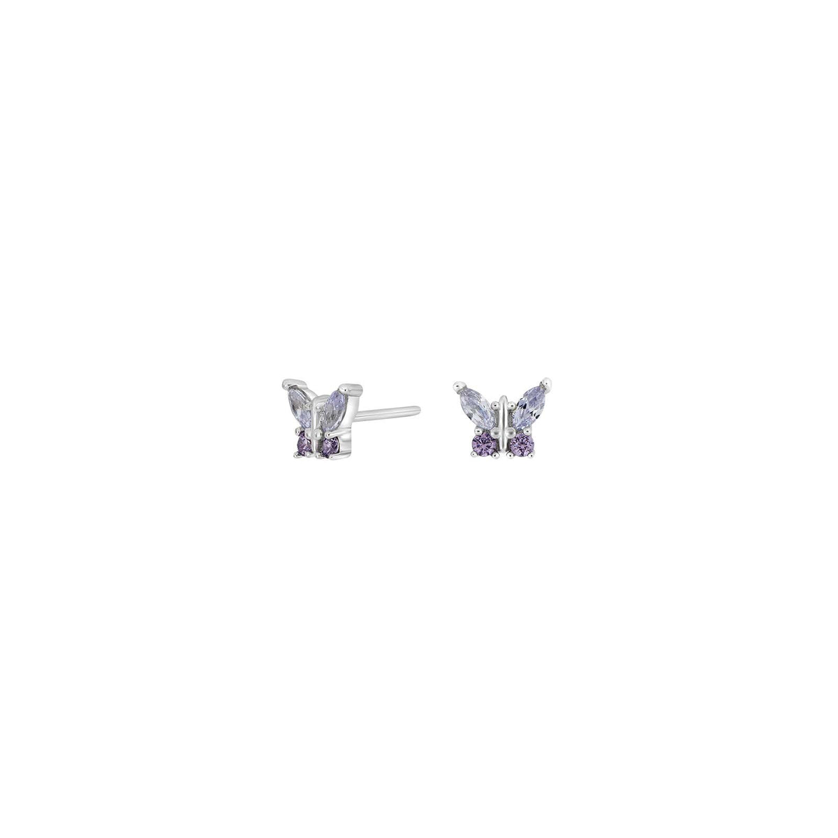Rhodinierte Silber Ohrstecker Schmetterling m. lila cz