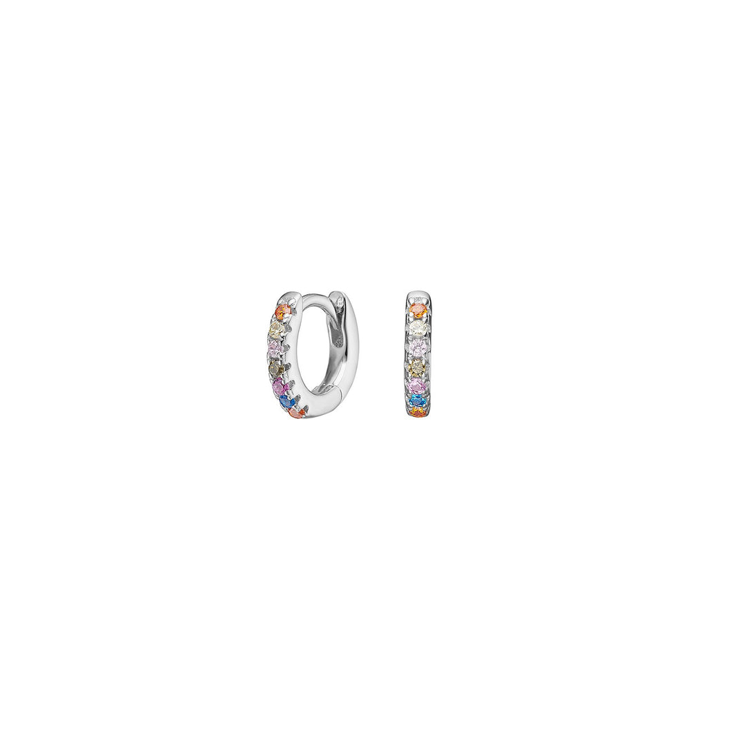 Rhod. silver hoops w/mixed red colored cz