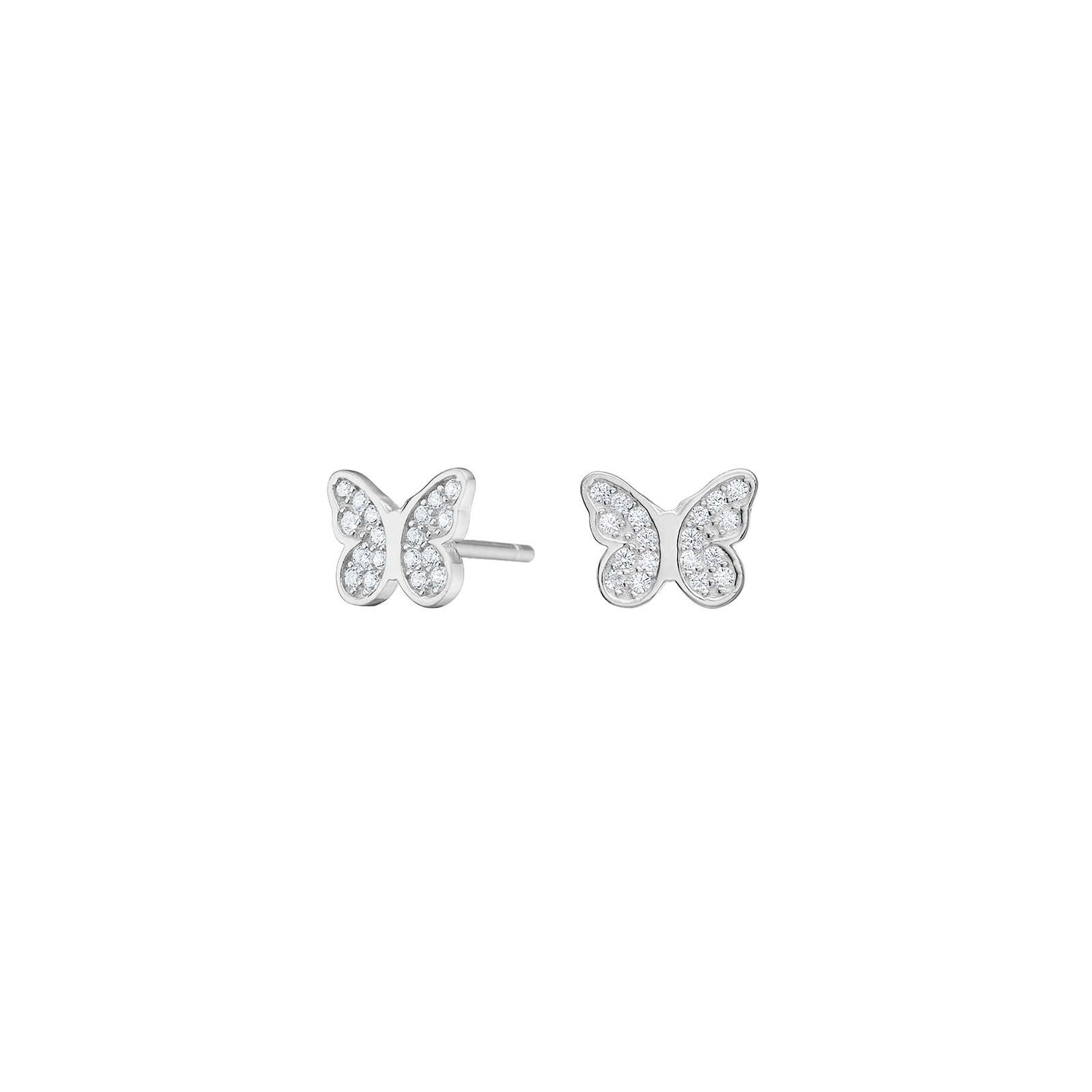 Rhod. Silber Ohrstecker Schmetterling m/ weiß cz