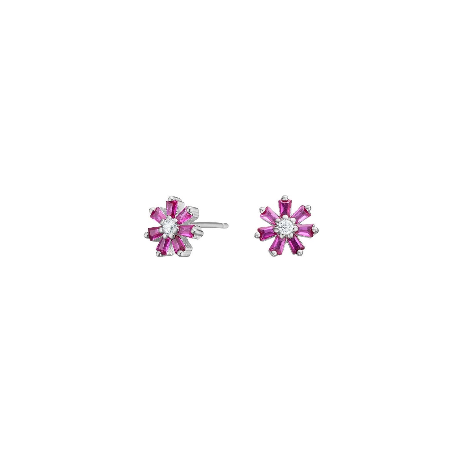 Rhod. Silber Ohrstecker Blume m/ rot cz