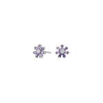 Rhod. silver earrings flower w. purple cz