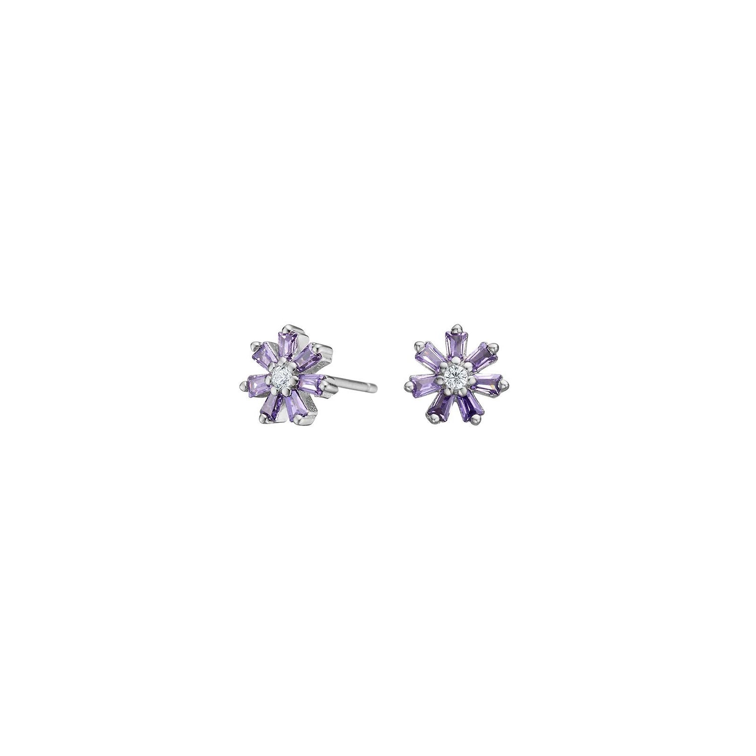 Rhod. Silber Ohrstecker Blume m/ lila cz