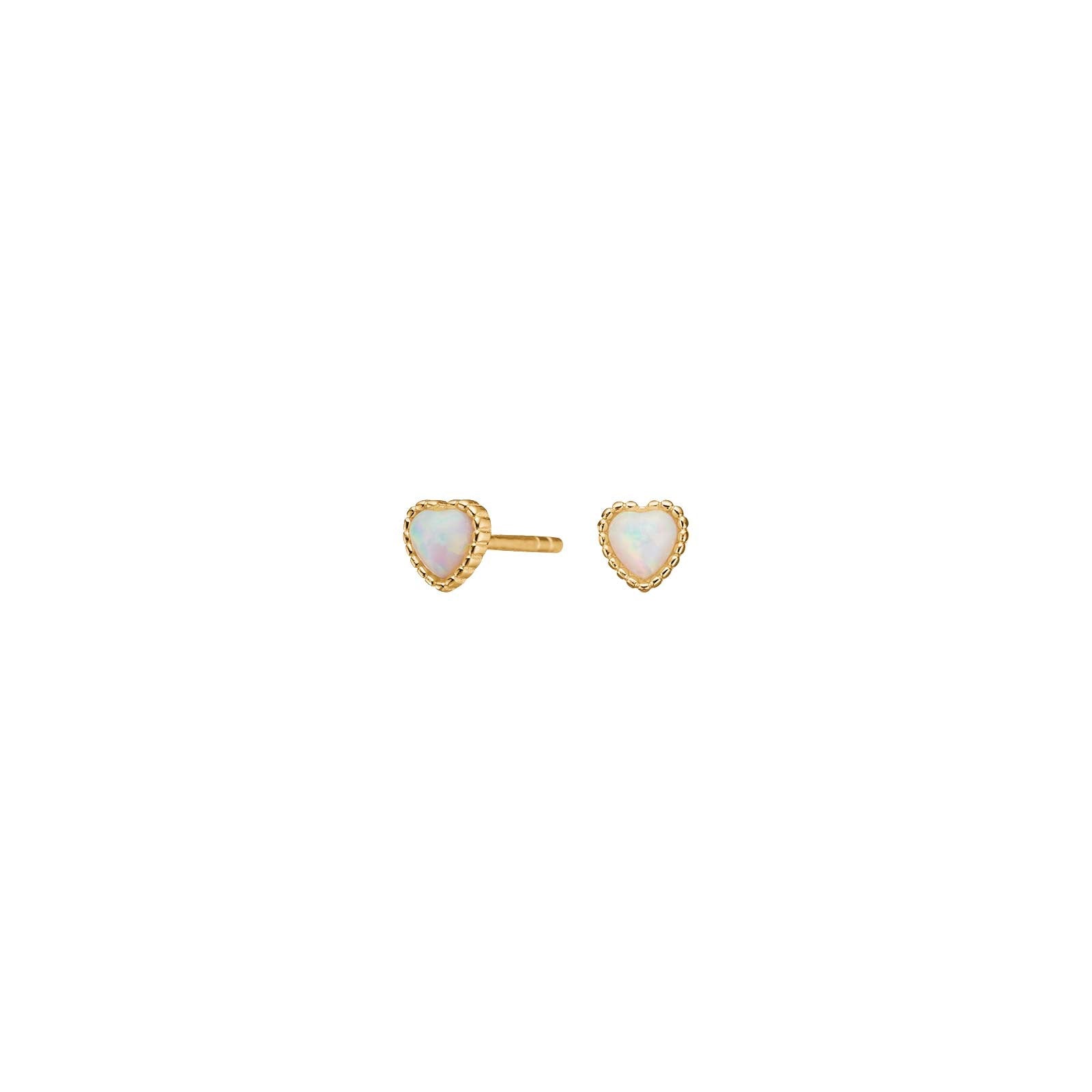 Goldp. silver earrings heart w/ white opal