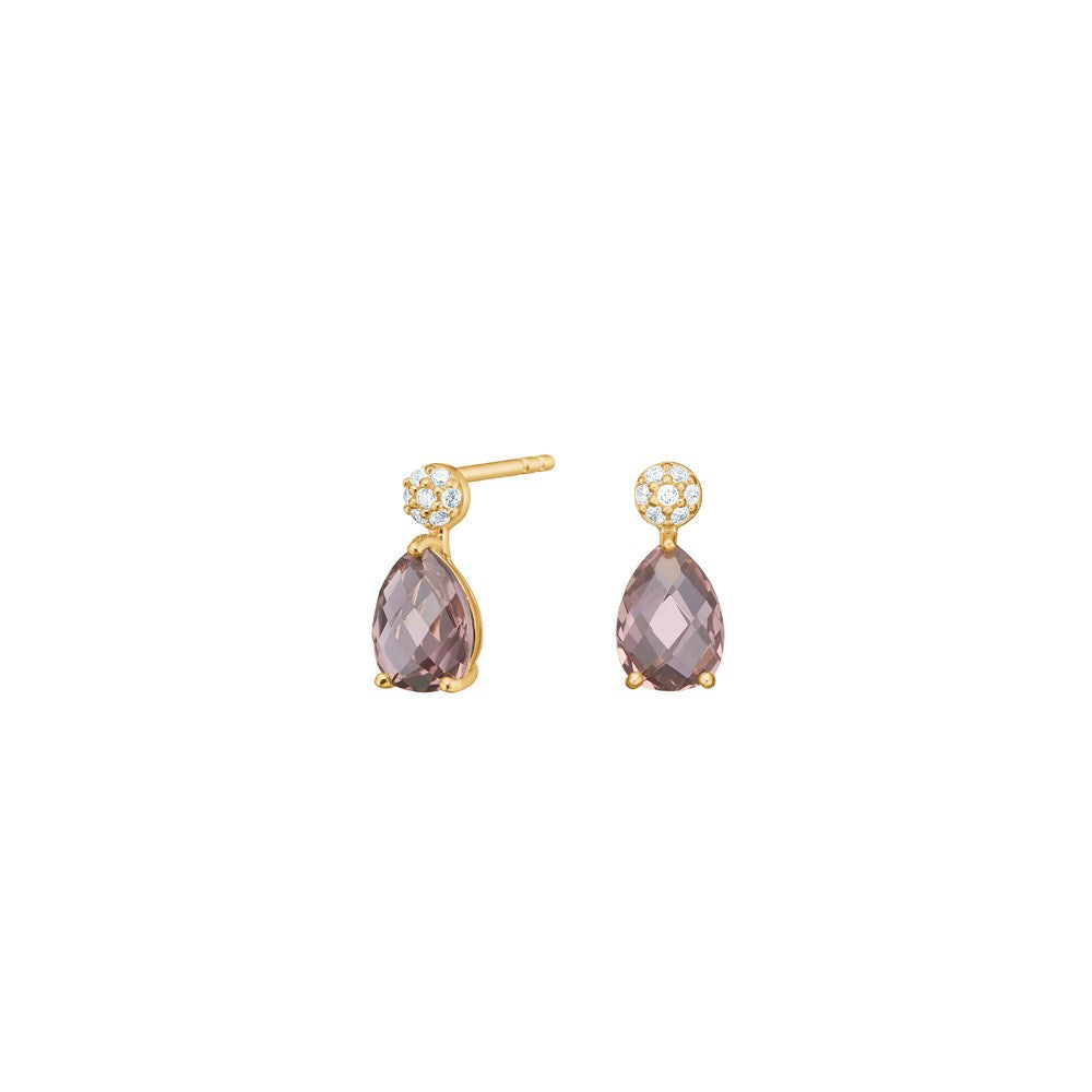 8kt. Gold Ohrstecker m. synt. Rauchquarz und cz