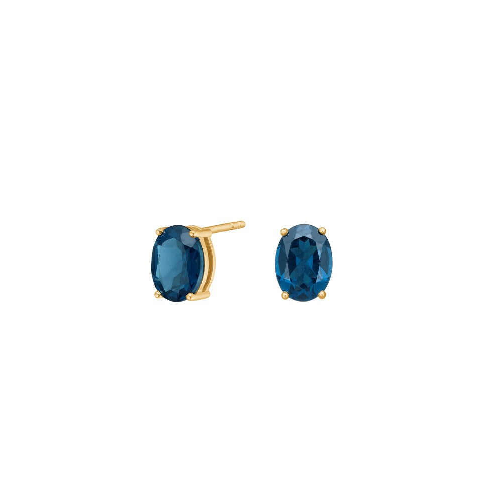 8kt. gold stud earrings with synthetic London blue topaz