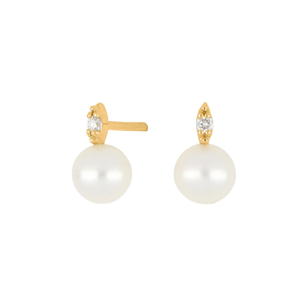 14 kt. gold studs w/pearl and dia. 0.044ct W/SI