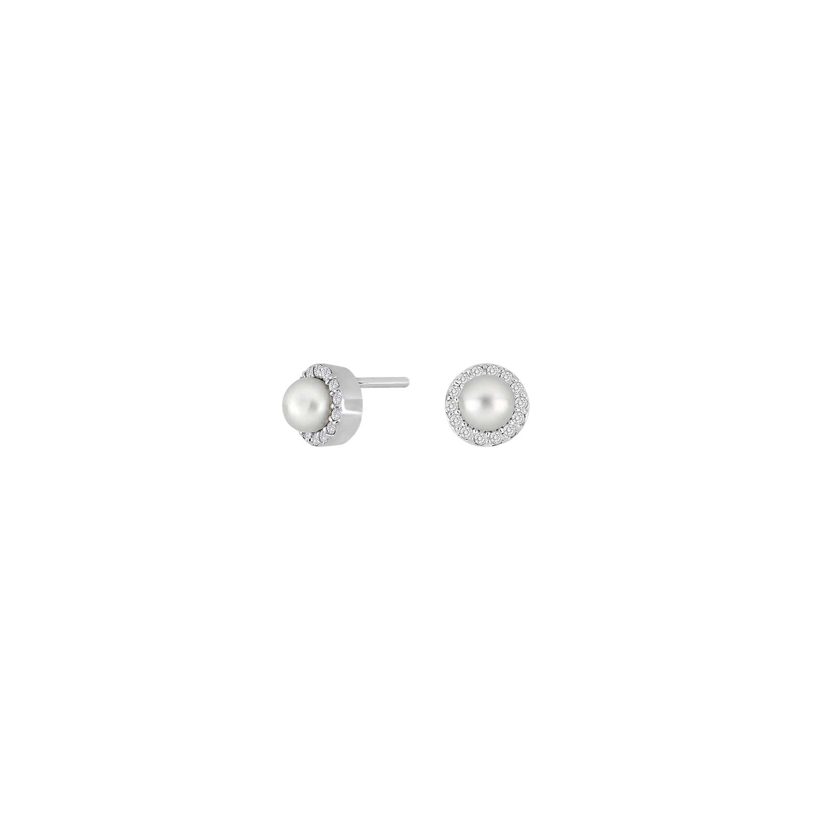 Rhod. silver earring w/pearl + cz