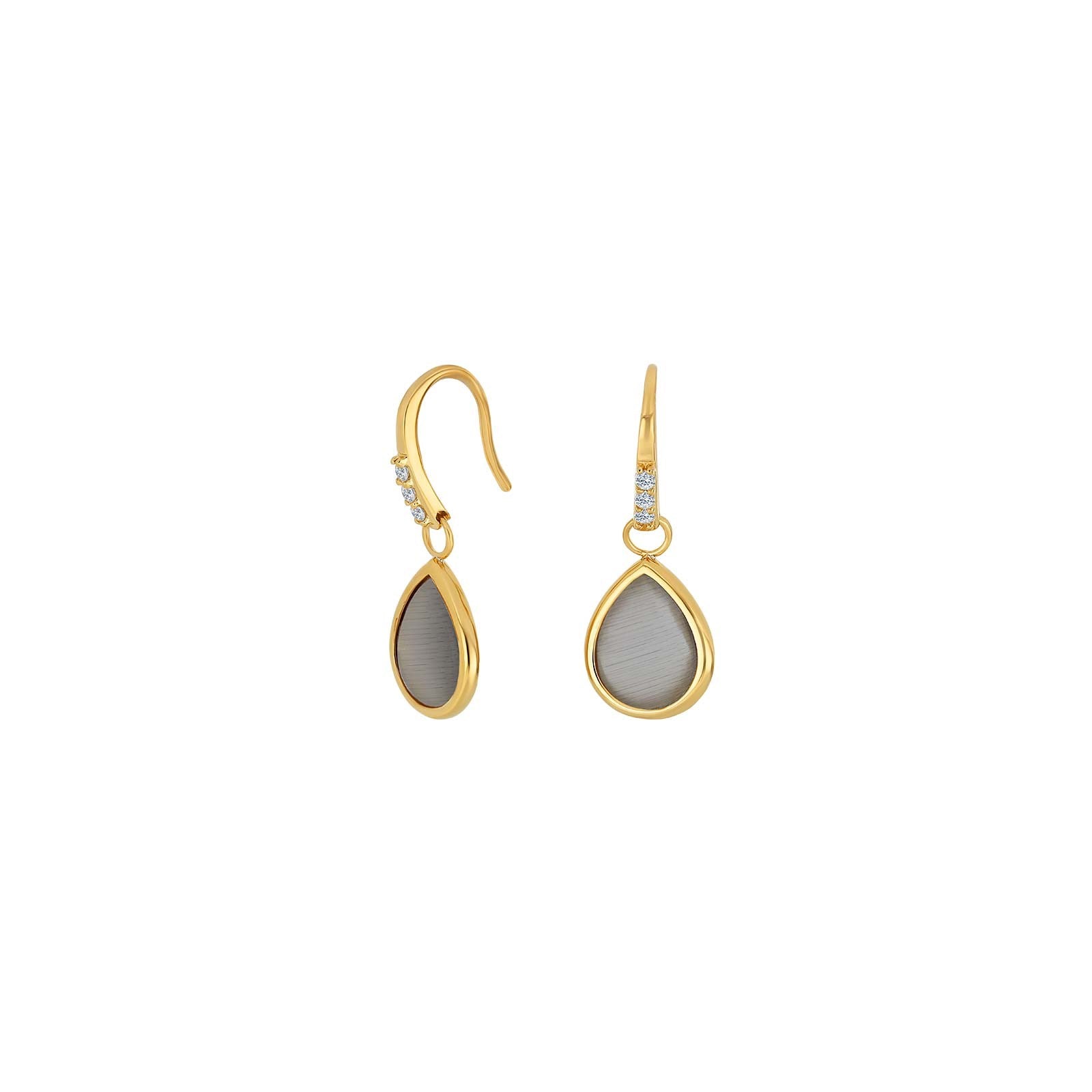 Silver goldplated earring w/grey cat eye + cz