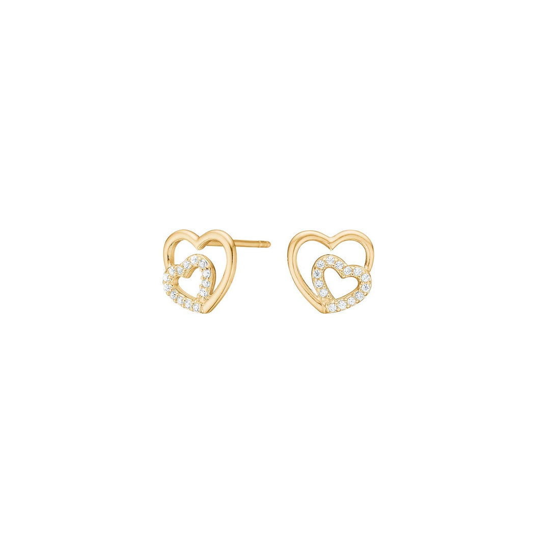 Goldp. silver earring heart w/cz - RiveraNor