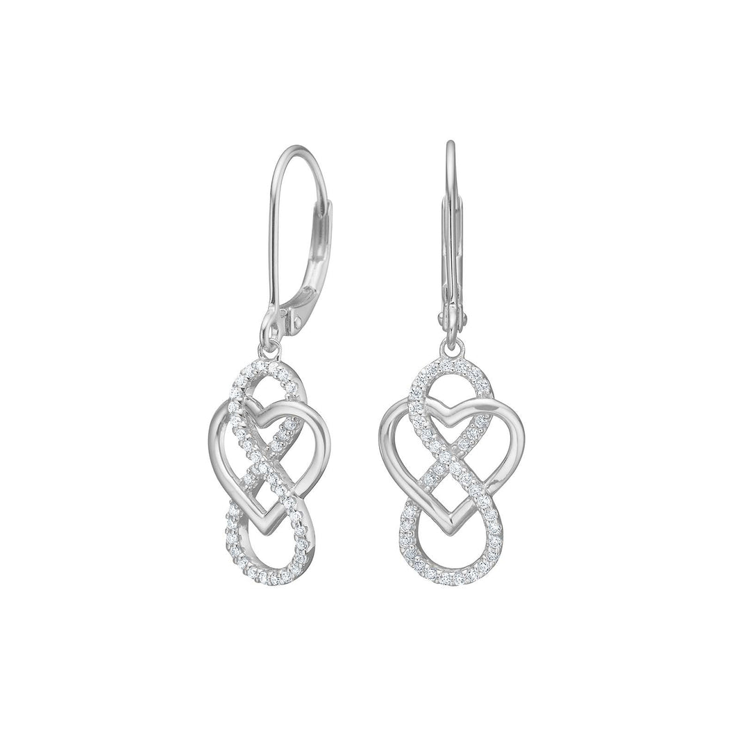 Rhod. silver earring heart/angel w/cz - RiveraNor