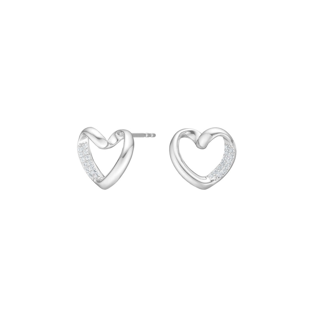 Rhod. silver earring heart w/cz - RiveraNor