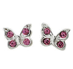 Rhod. silver earrings butterfly w/pink crystal