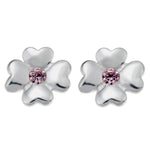 Rhod. silver earrings flower w/pink cz
