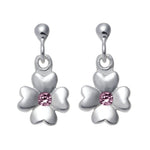 Rhod. silver earrings flower w/pink cz