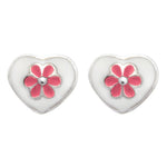 Rhod. silver earrings heart w/pink flower