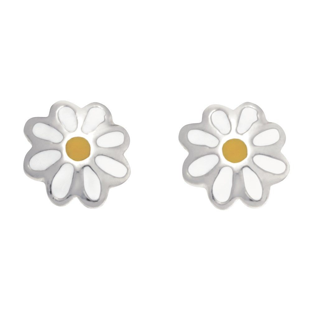Rhod. silver earrings flower w/enamel