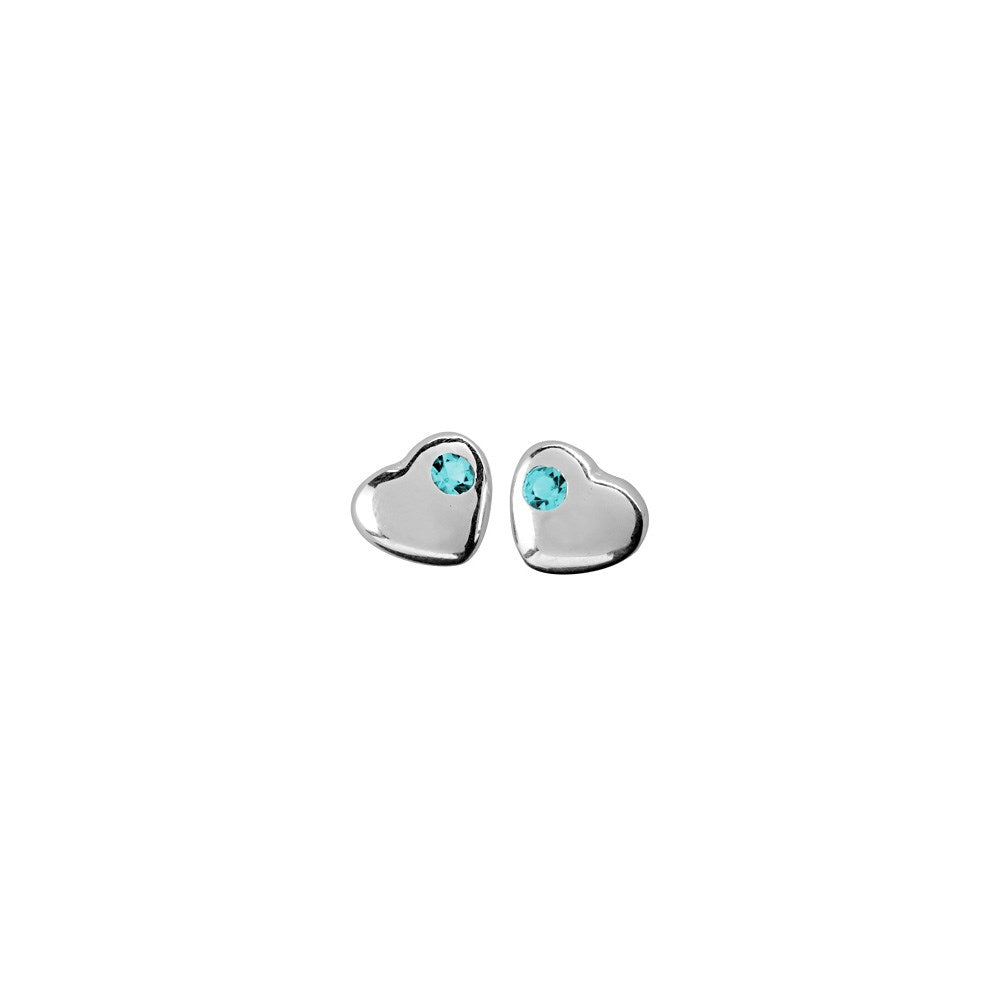 Rhod. silver earrings heart w/light blue cz
