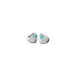 Rhod. silver earrings heart w/light blue cz