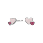 Rhod. silver earrings heart w/pink enamel