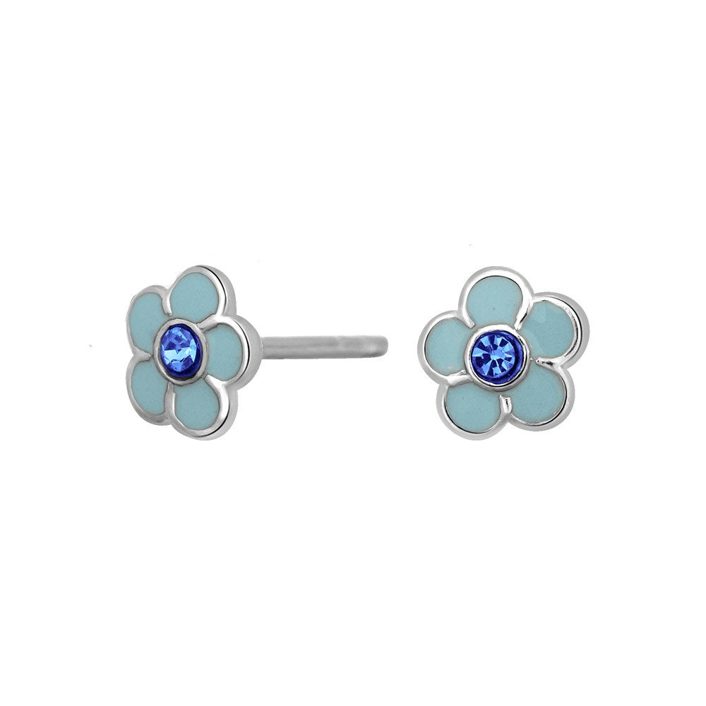Rhod. silver earrings flower w/enamel and cz