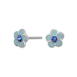 Rhod. silver earrings flower w/enamel and cz