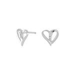 Rhod. silver earrings heart w/cz