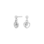 Rhod. silver earrings heart w/cz