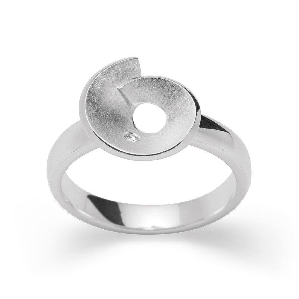 925/- Ring gebürstet/glänzend, Brillant 0,02ct W-SI - 52 / Nicht rhodiniert