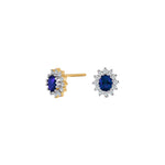 8ct. gold earrings roset w/synt. sapphire and cz
