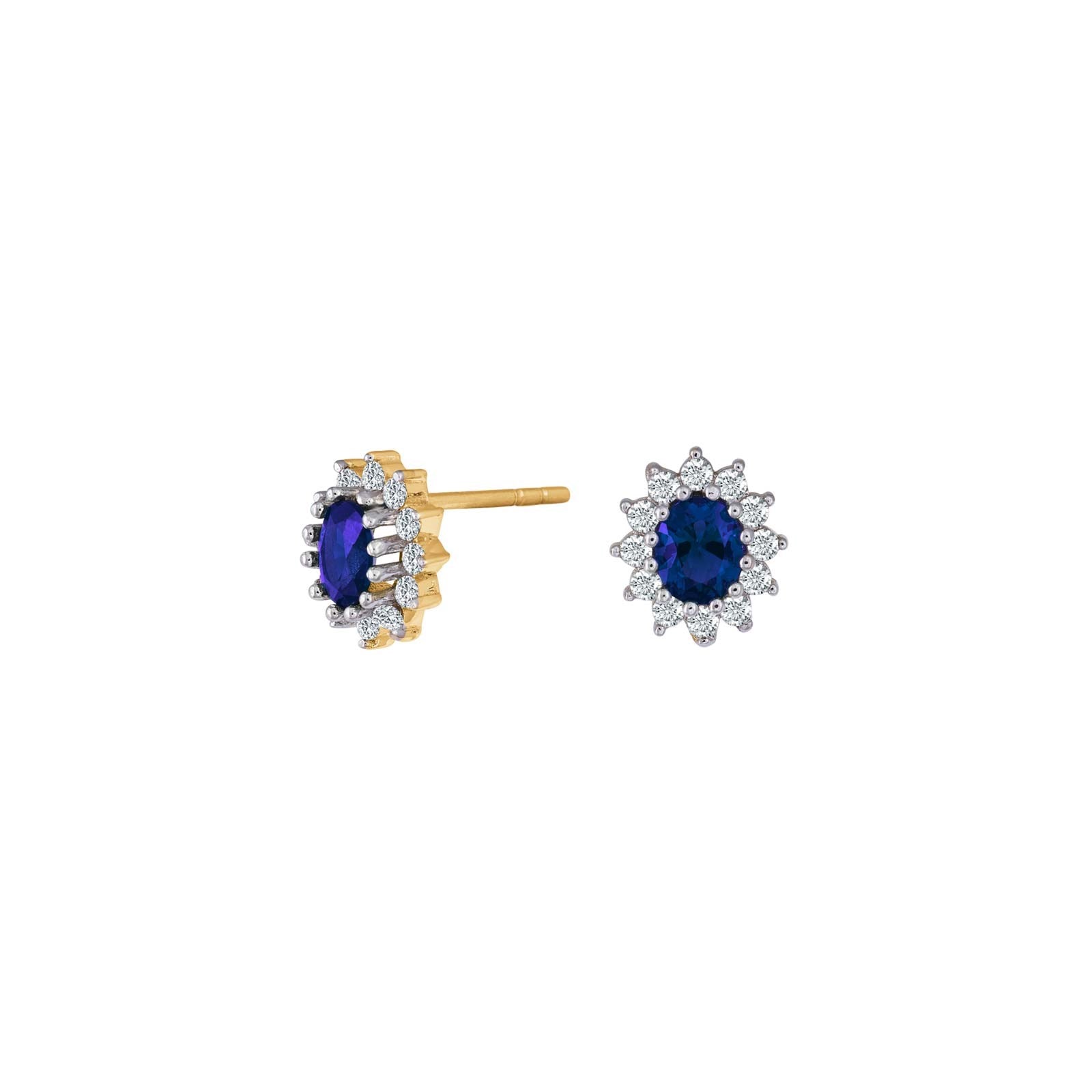 8ct. gold earrings roset w/synt. sapphire and cz
