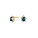 8ct. gold earrings roset w/synt. emerald and cz