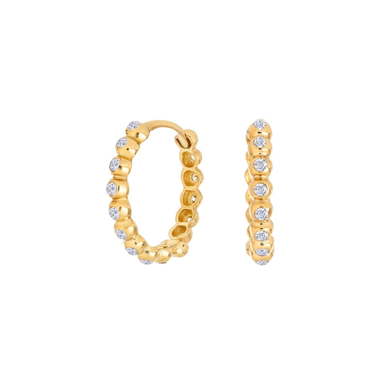 8 Karat Gold Creolen mit Kugeln + Zirkonia 15 mm