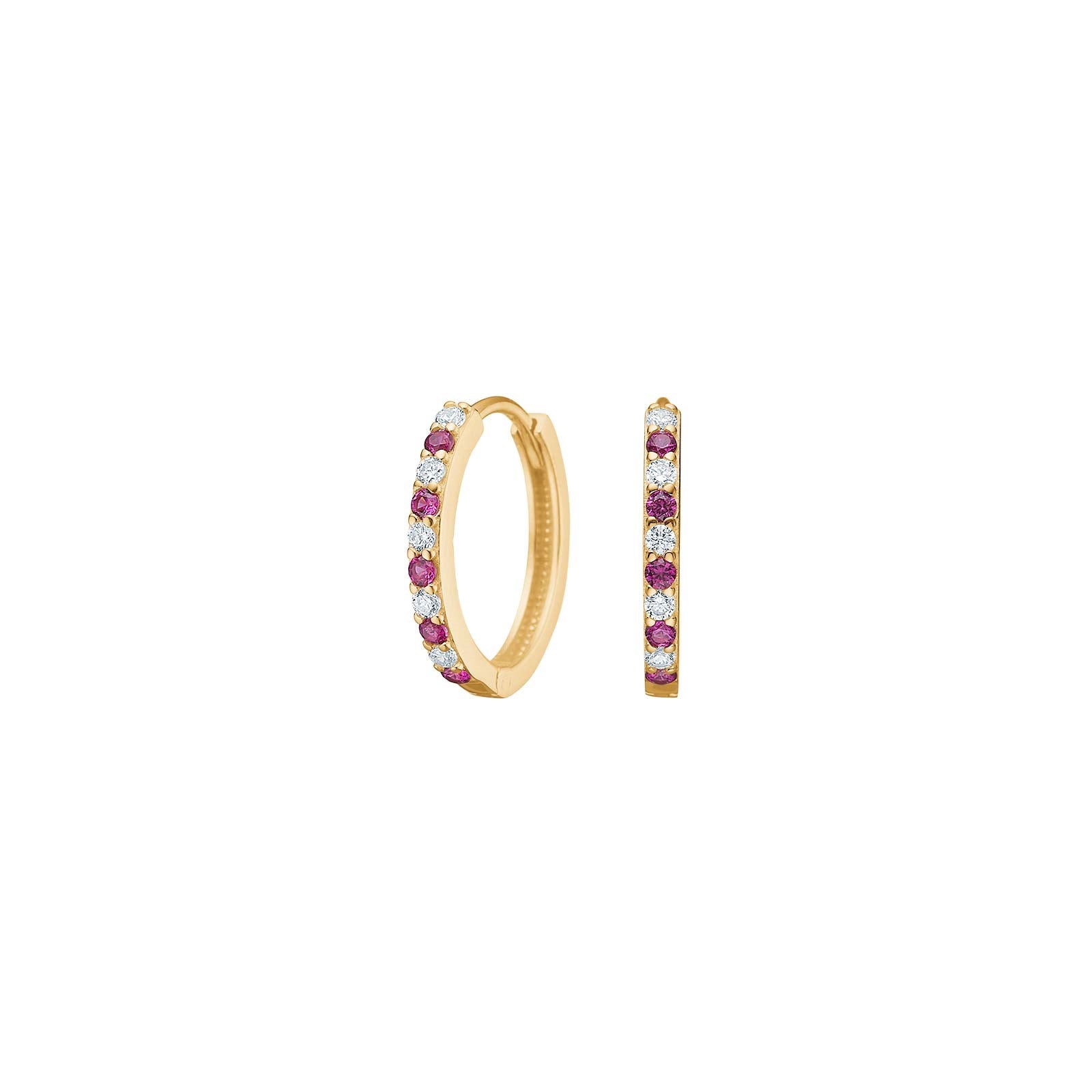 8ct. gold hoops w/synt. ruby and cz