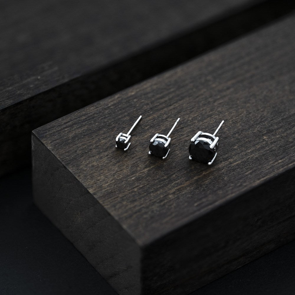 SON steel earring 7mm black cz 1 pcs.